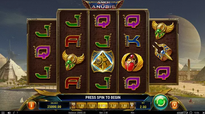 Ankh of Anubis slot with a unique design of 3 symbols on reels 1 and 5, and 4 symbols on the each of the centre reels