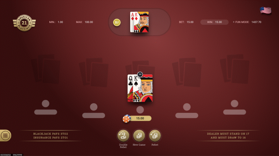 American Blackjack game showing player winning the Insurance side bet