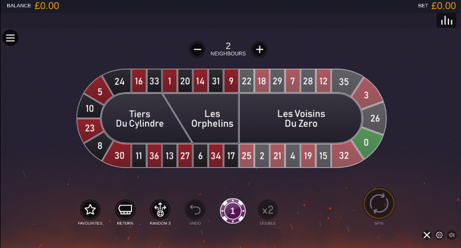 Multifire Roulette game highlighting the voisins du zéro bet 