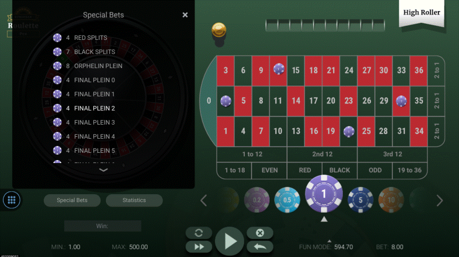 European Roulette Pro game highlighting a final 2 bet 