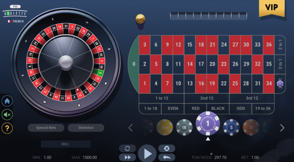 French Roulette game with a chip placed on the first column bet