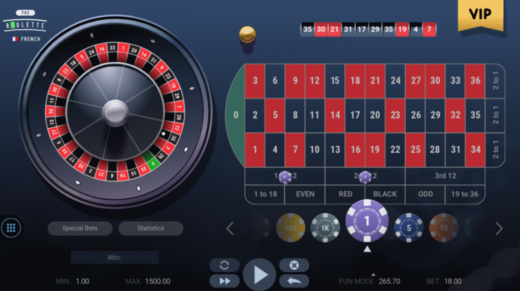 French Roulette game with a £9 bet on two dozens after two losses totalling £8